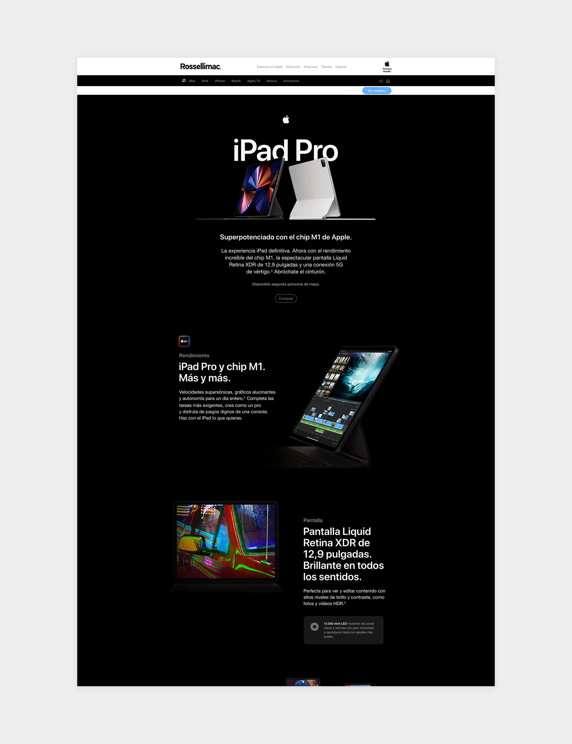 Sección web de Rossellimac destinada al iPad